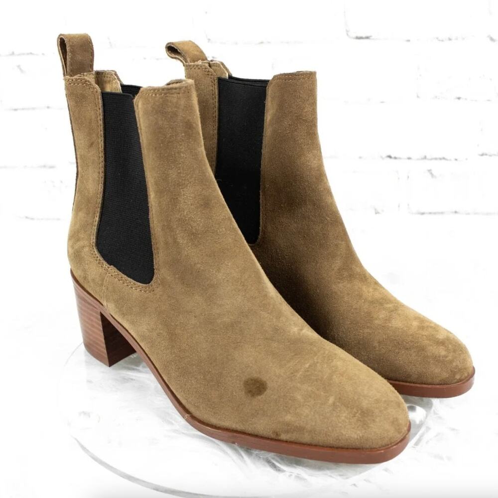 Steve Madden Tan Suede Chelsea Ankle Boots Block Heel Western Booties Size 7.5